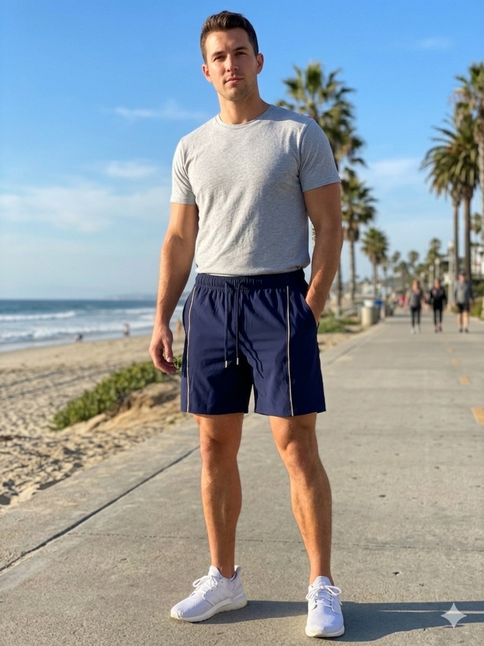 XERSION Men's Navy Drawstring Athletic Shorts with Contrast Piping. Size XL